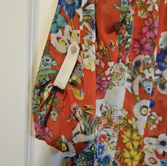 Anthropologie Fig and Flower Womens Floral Semi Sheer Blouse, Flowy, SZ M - Picture 3 of 8